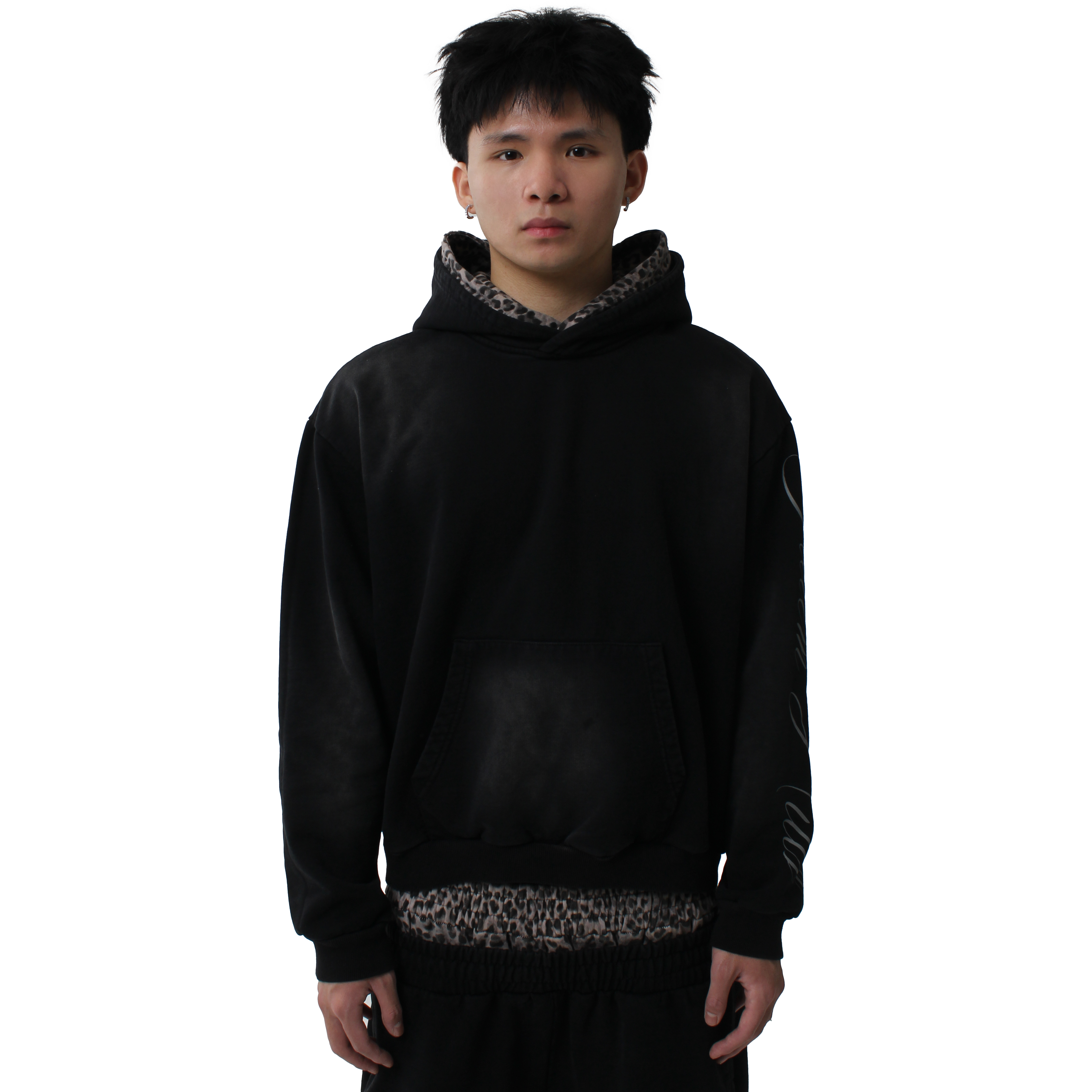 BLACK DOUBLE LEOPARD HOODIE