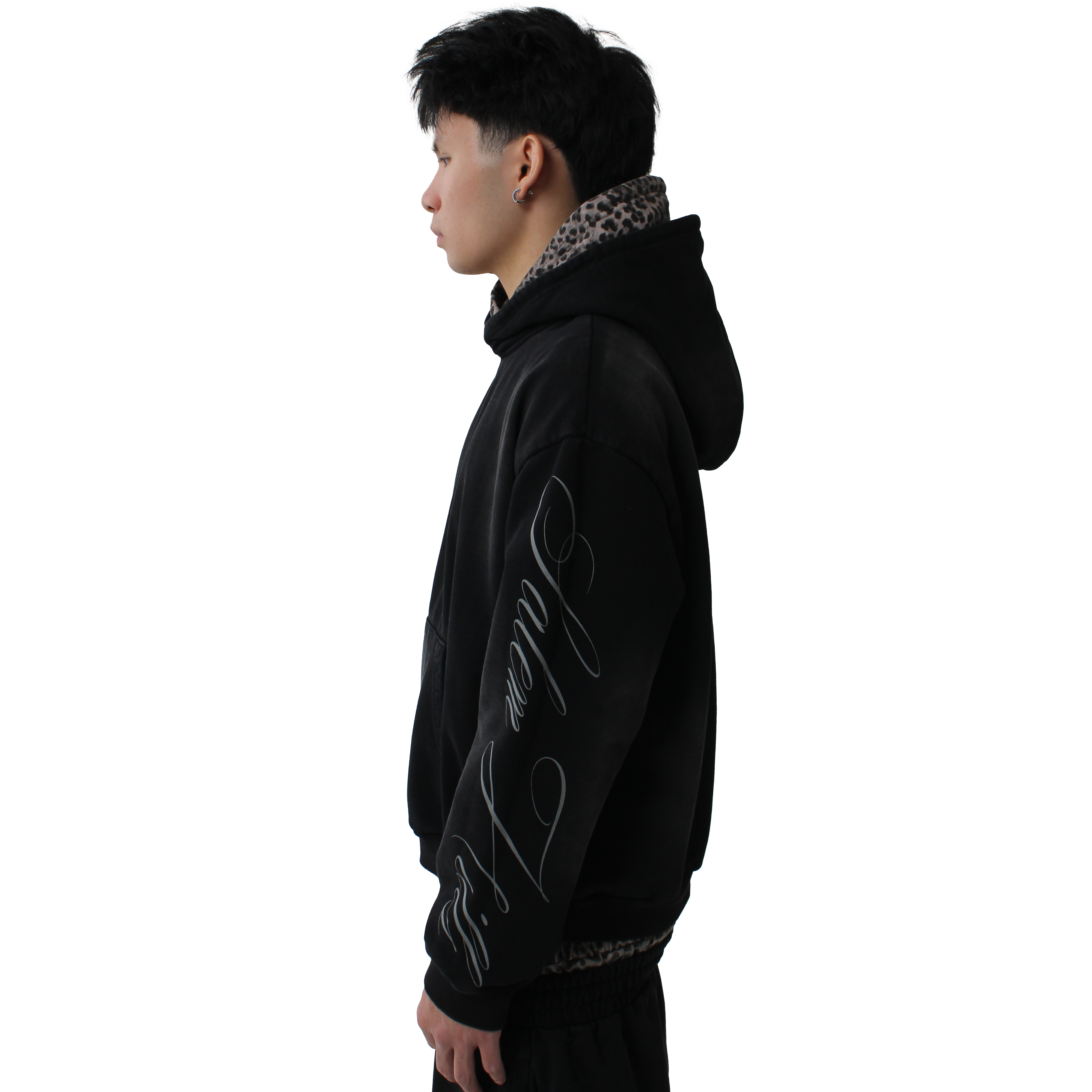 BLACK DOUBLE LEOPARD HOODIE