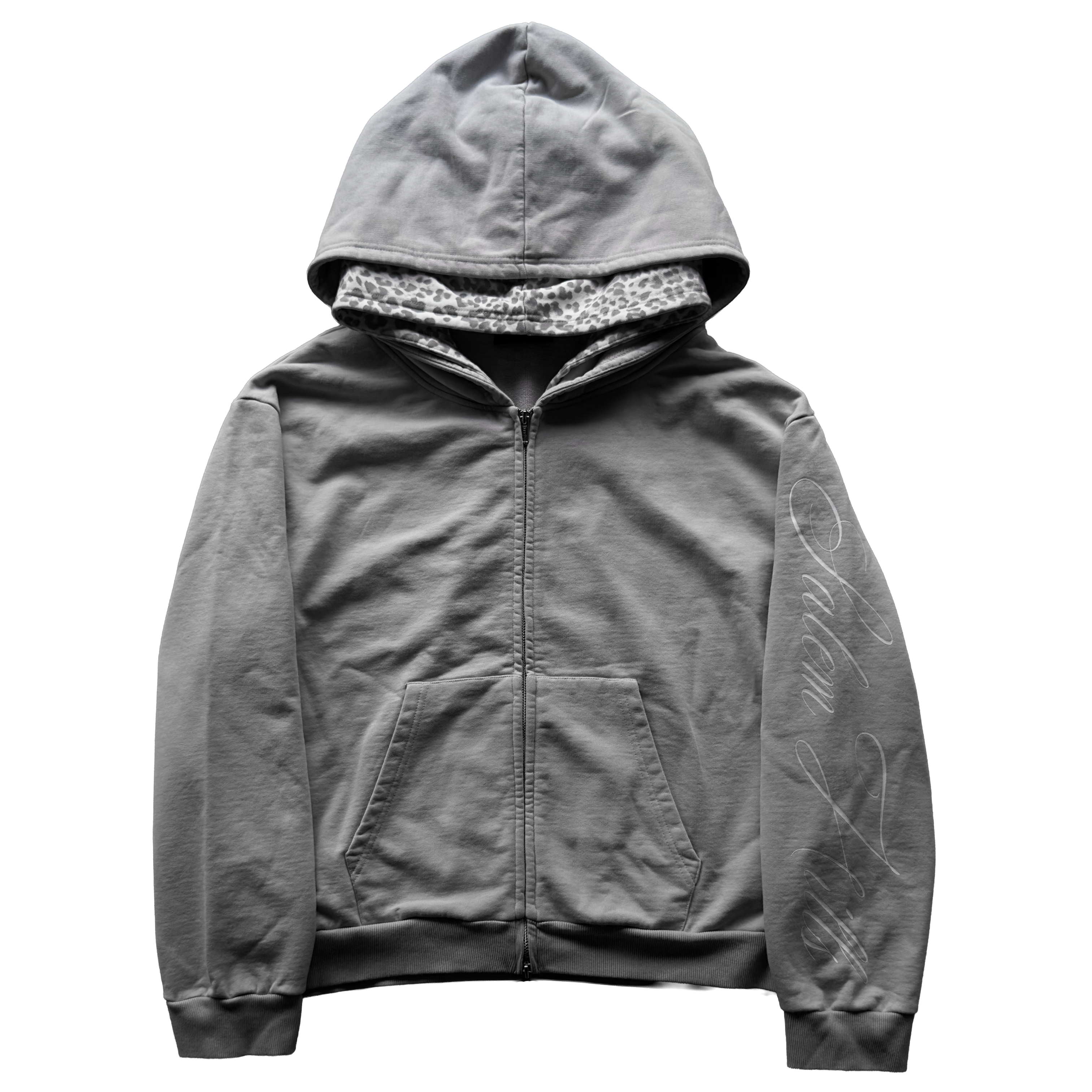 GREY DOUBLE LEOPARD ZIP UP